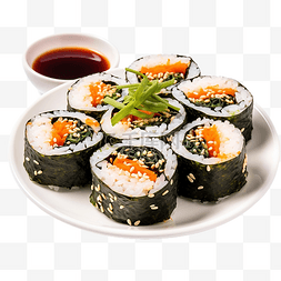用筷子和酱油用米饭海鲜和海藻制