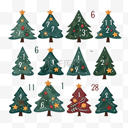 卡通树数图片_数数并匹配 数数圣诞树的数量并
