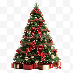 圣诞插图装饰图片_一棵茂盛的圣诞树上装饰着花环