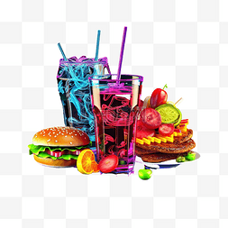 霓虹符号图片_带有霓虹灯效果的食物和饮料