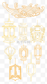 中国新年春节组图竖图金色灯笼线稿
