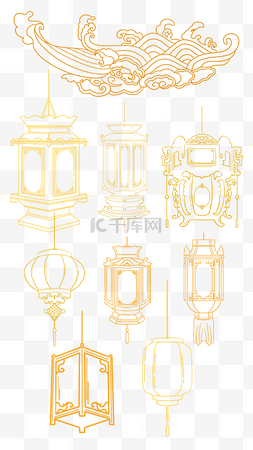 灯笼边框线图片_中国新年春节组图竖图金色灯笼线
