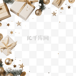 剪刀和图片_木桌上有礼品盒和装饰品的圣诞组