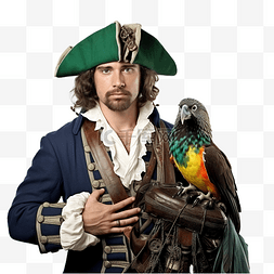 船长眼罩图片_海盗船长与穿着船员服装的鹦鹉