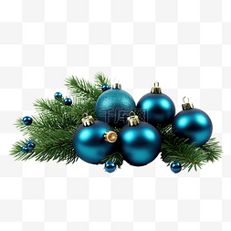 绿色云杉树枝和深蓝色闪亮的圣诞
