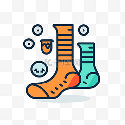 线袜子图标与彩色袜子和带气泡的