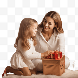 室内混搭风图片_快乐的母亲和小女孩在圣诞树附近