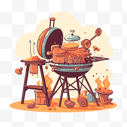 烧烤器图片_烧烤剪贴画卡通插图在烧烤上烹饪