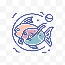 矢量像素画图片_彩色线条画风格标志与两条鱼 向