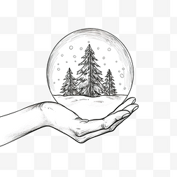水晶球的雪图片_手中的水晶球素描云杉和玻璃球中