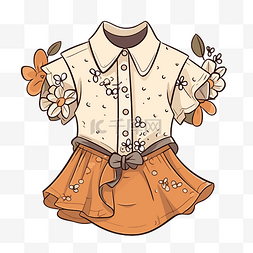 女式衬衫卡通图片_衬衫剪贴画橙色和白色的衣服与花