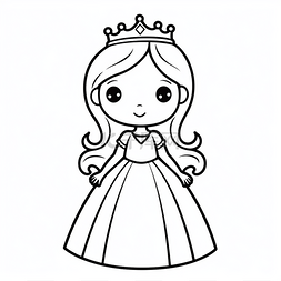 背景黑白简单图片_可爱的黑白公主着色页 黑白公主