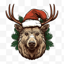 可爱的棕熊图片_熊头戴着鹿角圣诞节矢量图