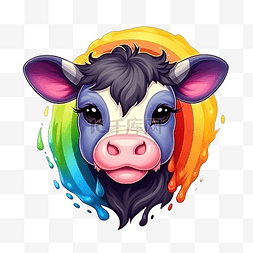 黑色的小猪图片_可爱的彩虹牛牛插画彩虹动物骄傲