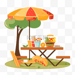 公司野餐剪贴画野餐桌卡通食品和