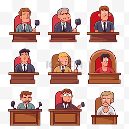 多个人物卡通图片_判决剪贴画多个法庭模型显示不同