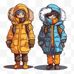 冬季外套剪贴画 两个孩子穿着卡
