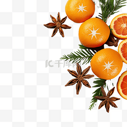 新鲜的橘子与圣诞树的树枝