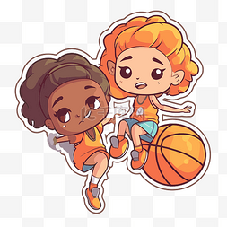 黑色和橙色图片_两个黑色和橙色的女孩篮球贴纸 