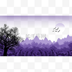 森林景观横图紫色夜晚森林