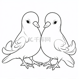 黑白色卡通鸟图片_两只鸟免费着色页