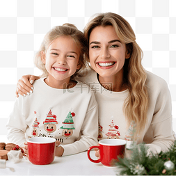 微笑的饼干人图片_母亲和女儿在家里的圣诞厨房里微