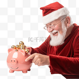 銀行貸款图片_圣诞老人把钱放入圣诞存钱罐存钱