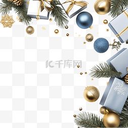 圣诞礼品框图片_蓝色圣诞边框与冷杉树枝