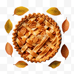 感恩节带叶子的苹果派的顶视图