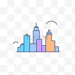 平坦的城市图标，顶部有平坦的彩