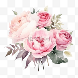 优雅粉色图片_粉红色柔和的水彩玫瑰和牡丹花花