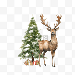 圣诞节驯鹿拿着圣诞树插画