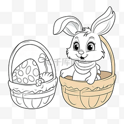 拿着篮子的兔子图片_着色书复活节兔子坐在篮子里，手