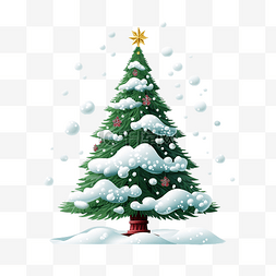 简单的树图片_用雪装饰的圣诞树圣诞节传统象征