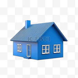 房产租售图片_3d 最小蓝屋房地产概念 3d 渲染插