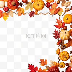 带有秋叶和元素的平铺感恩节信息