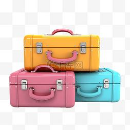 三个彩色手提箱，带标签 3d 插图