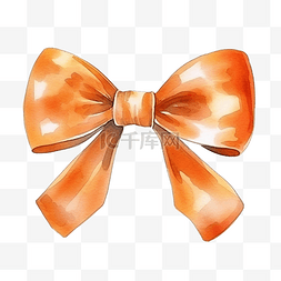 水彩橙色丝带蝴蝶结