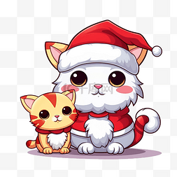 朋友圈打卡画框图片_卡通可爱圣诞猫和圣诞老人??娃娃