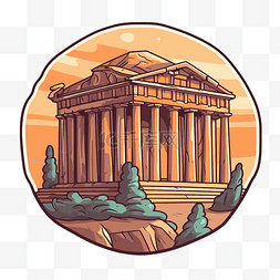 希腊神庙图片_希腊寺庙在一个圆圈插图 向量