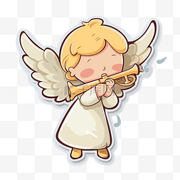 吹喇叭的天使图片_可爱的小天使吹喇叭贴纸插画剪贴