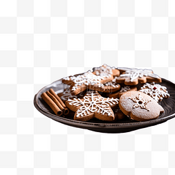 蛋糕盘子图片_盘子和木桌上的圣诞饼干
