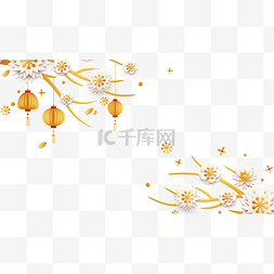 新年花卉边框图片_春节剪纸花枝质感边框