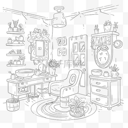 黑白家具线条图片_用黑白轮廓草图绘制一家美容院 