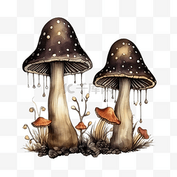 两个女巫蘑菇设置万圣节和魔法物