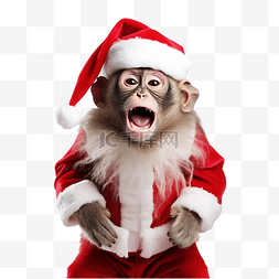可爱的猴子穿着圣诞老人制服庆祝