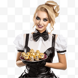 糖果派对游戏图片_身穿服务员服装配有金头骨角色扮