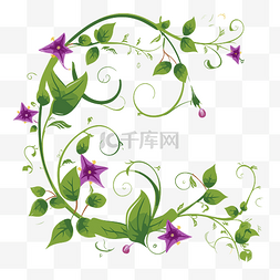 卡通绿色花藤图片_花藤剪贴画绿色和紫色的花与绿叶