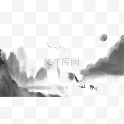 淡山水图片_中式水墨风格山水船