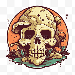 卡通蘑菇背景图片_頭骨和骨頭 向量